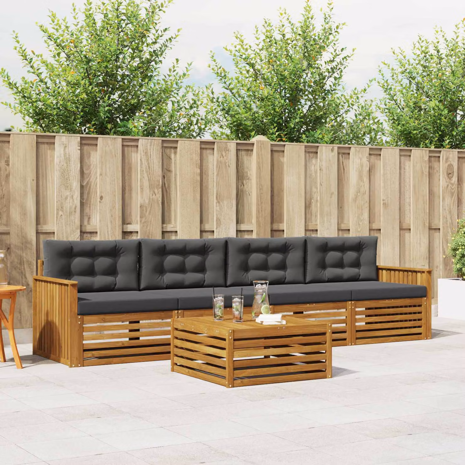 Set di mobili da esterno vidaXL in legno di acacia con divano a 3 posti, poltrone e tavolino da caffè, colore beige e antracite