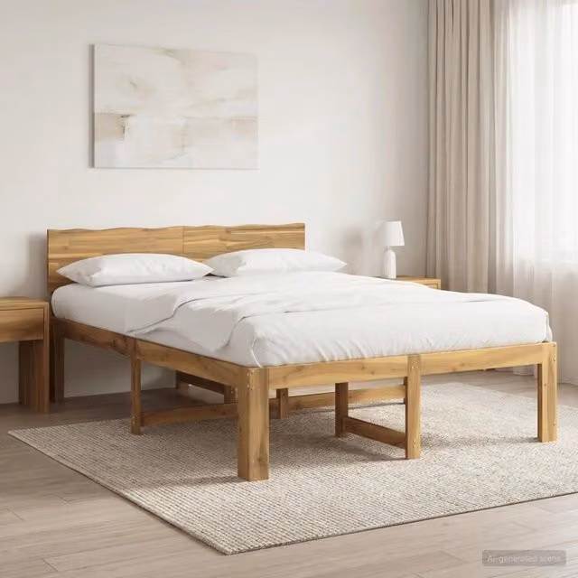Letto matrimoniale moderno vidaXL in legno di acacia bianco L/P/H: 140 x 139 x 81 cm