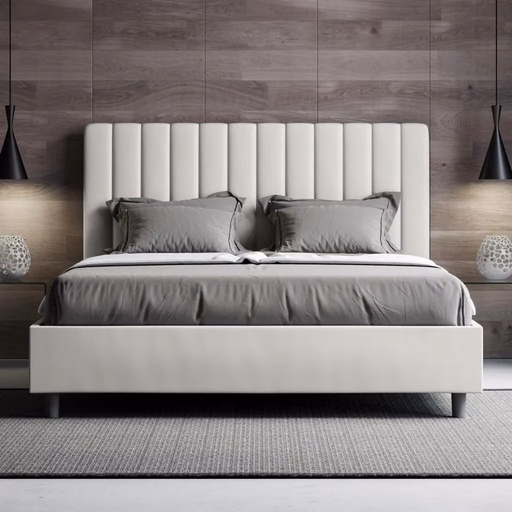 Letto Matrimoniale Agueda Giordanoshop con Contenitore e Rete, Imbottito in Similpelle Bianco, L: 160 cm, P: 210 cm – 2