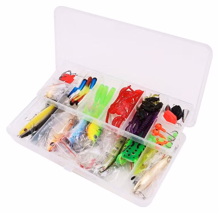 Set da pesca completo da 106 pezzi, con esche e attrezzi