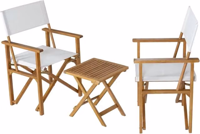 Set di mobili da giardino Outsunny in legno di eucalipto bianco naturale composto da 3 pezzi