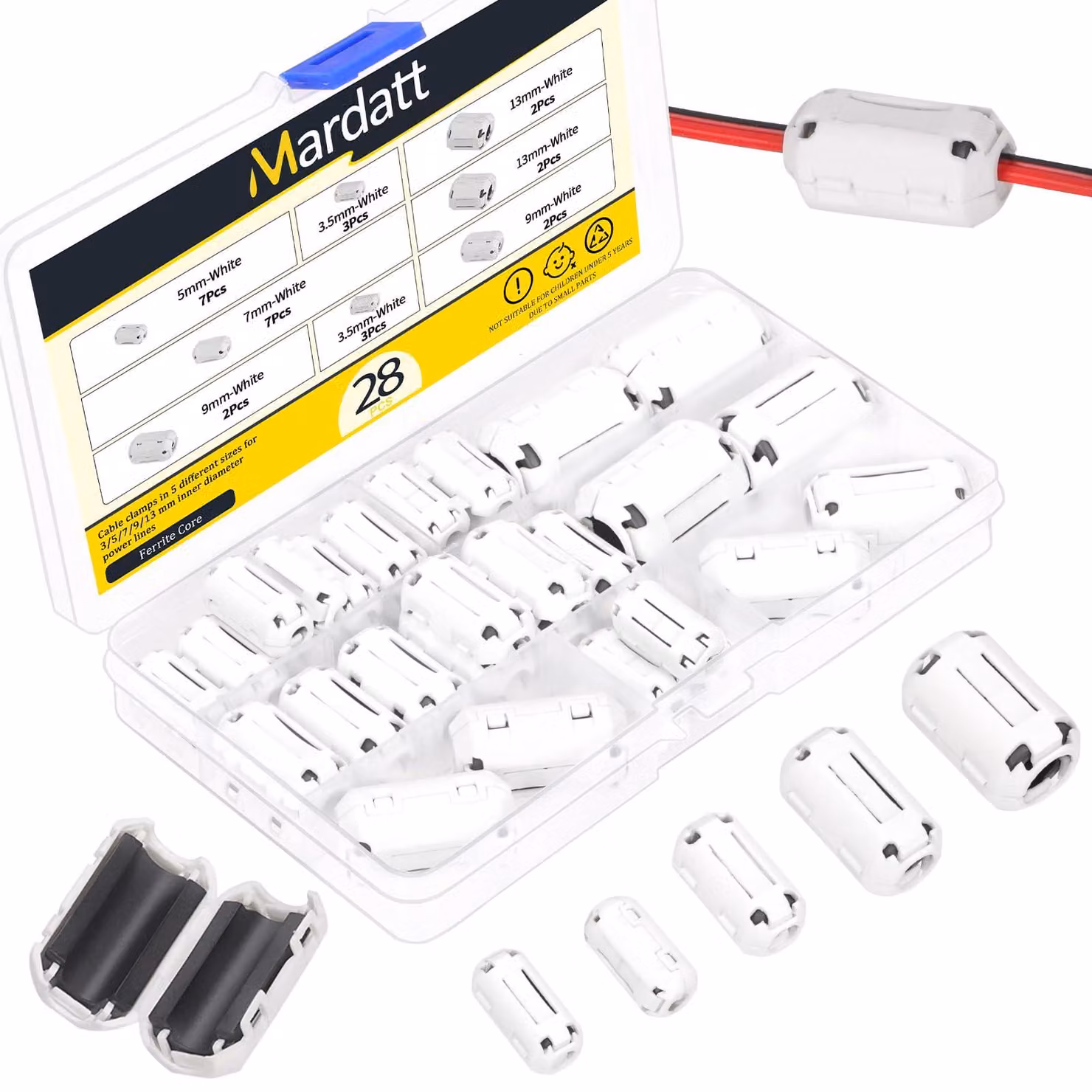 Anelli ferromagnetici a clip, 28 pezzi, 5 dimensioni, da 3,5 a 13 mm, colore bianco