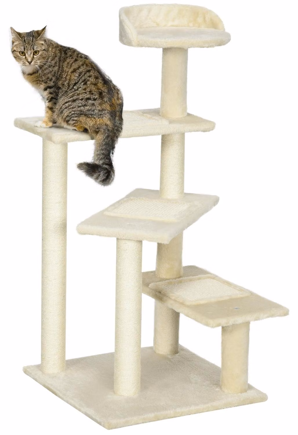 Tiragraffi Con Colonne In Sisal, Tiragraffi Per Gatti, Albero Rampicante Per Gatti, Albero Per Gatti, Beige, 50 X 50 X 100 Cm