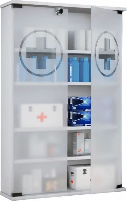 Armadietto Medicinali Sanitalia Bianco con Ante in Vetro e Ripiani Interni L: 60 cm, P: 18 cm, H: 91 cm
