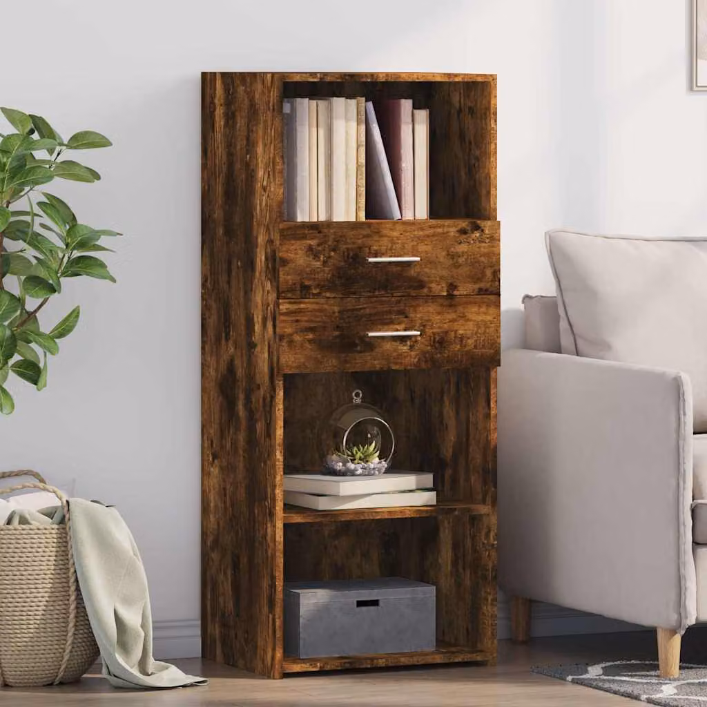 Credenza moderna vidaXL in legno multistrato color rovere fumo, L 50 cm x P 42,5 cm x H 124 cm