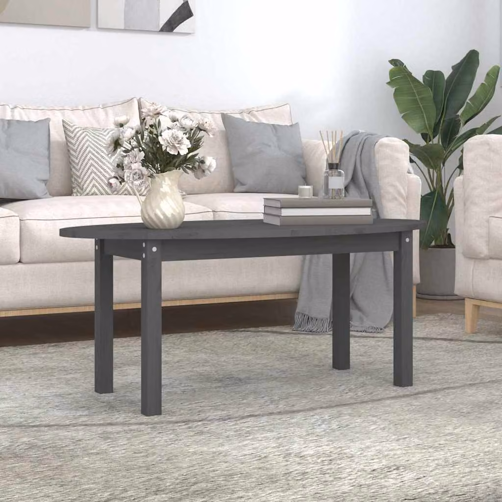 vidaXL Tavolino da Salotto Rettangolare in Legno Massello di Pino Grigio L: 110 cm, P: 55 cm, H: 45 cm