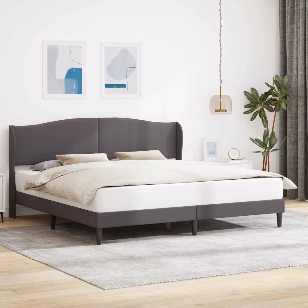 Letto matrimoniale moderno con testiera in similpelle grigia e nera L/P/H: 200 x 200 x 101 cm – 2
