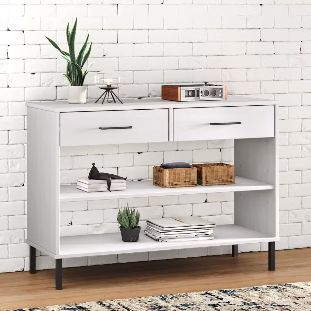 Consolle Mobile vidaXL OSLO in Legno di Pino Massello e Metallo Bianco