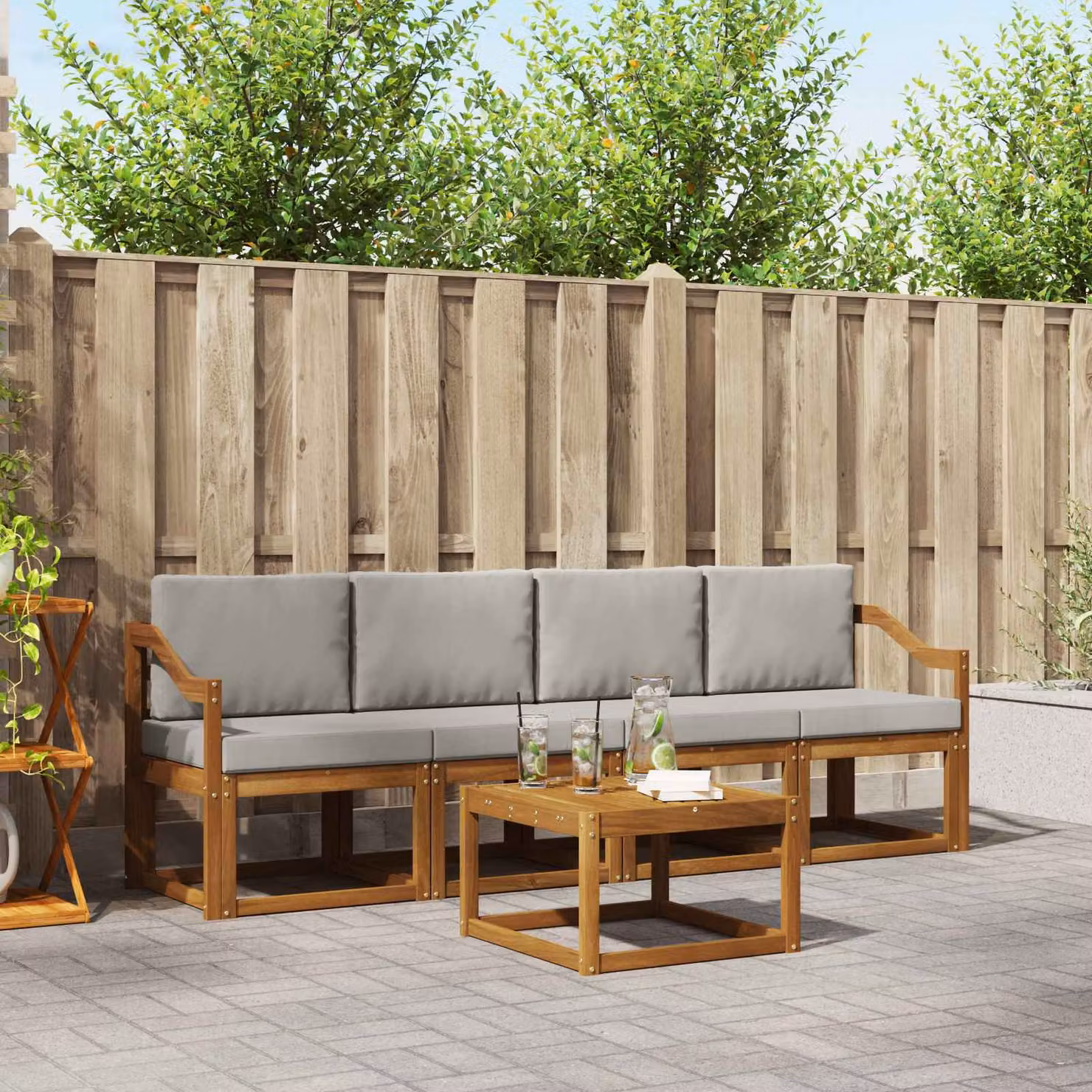 Set di divani da esterno vidaXL 5 pezzi in legno di acacia con cuscini, colore grigio e marrone
