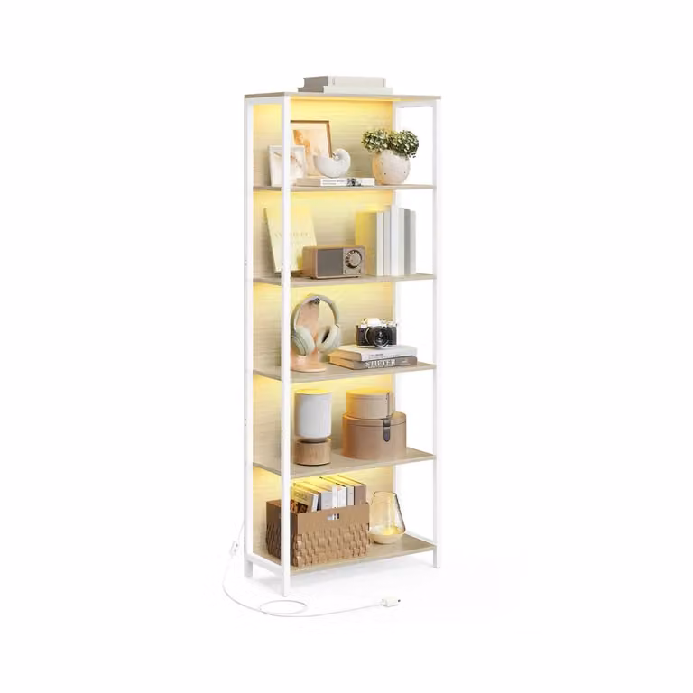 Libreria Scaffale con Luce LED Dimmerabile con Struttura in Acciaio, 60l cm / Beige Naturale