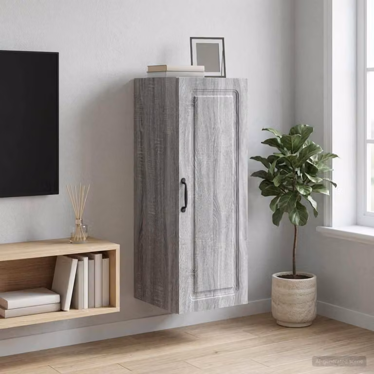 Mobiletto a muro vidaXL in legno MDF grigio con ripiani regolabili, L/P/H: 33 x 34,5 x 90 cm