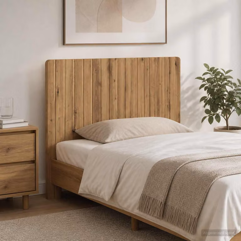 Testiera da muro vidaXL ZWOLLE in legno ingegnerizzato rovere con mensola integrata, marrone, L: 120 cm, H: 50 cm, P: 10,6 cm
