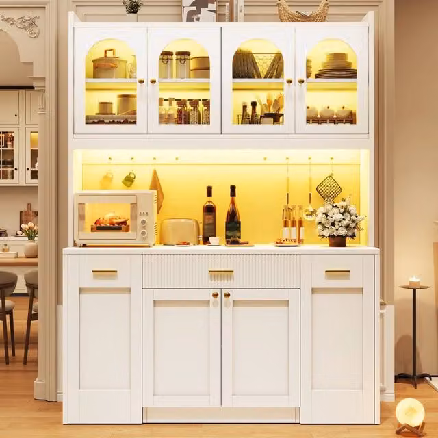 Armadio Alto Cucina con LED ¨C Minimal ¨C Bianco Nero 120cm in Legno Multistrato