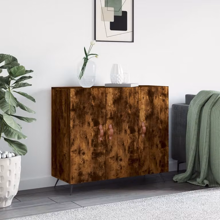 Credenza moderna vidaXL in legno multistrato color rovere fumo L: 90 cm, P: 34 cm, H: 80 cm