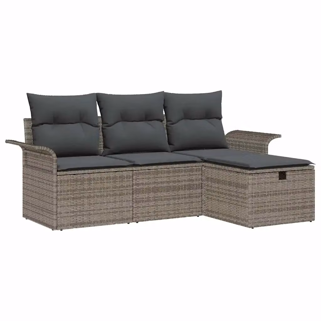 Set Divano da Giardino a L vidaXL in Polyrattan Grigio con Cuscini e Ottoman – 2
