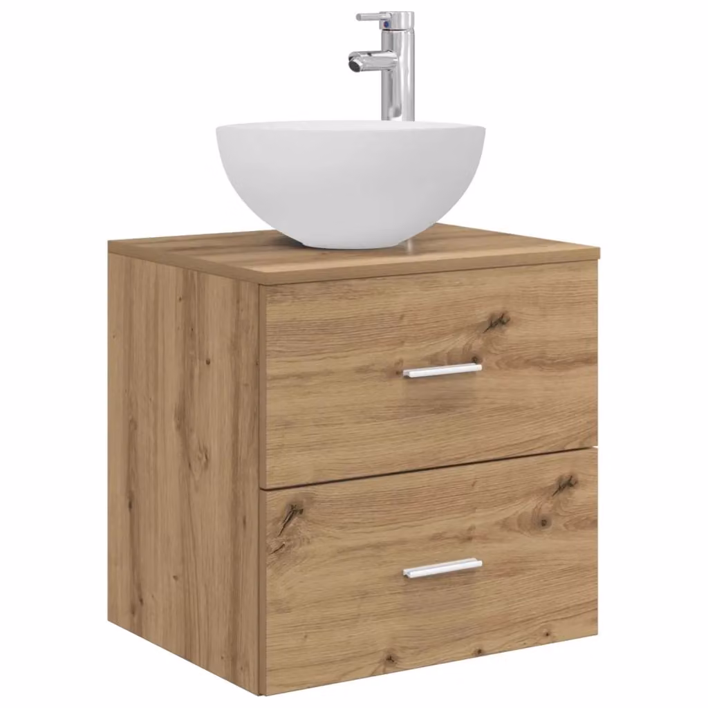 Mobile Lavabo da Parete Moderno vidaXL in Legno Marrone con Cassetti e Ante L/P/H: 49,5 x 41 x 64,5 cm – 2