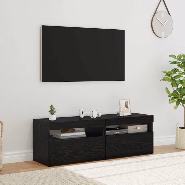 Set di 2 Mobile TV vidaXL Moderno in Legno MDF Nero e Rovere L/P/H: 60 x 35 x 40 cm