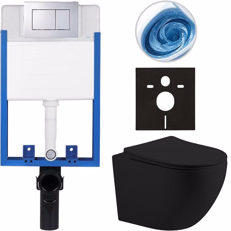 CERANO - Set completo per WC da incasso Lite/Cesso - nero opaco - pulsante WC Classic, cromato - da incasso - 49x36 cm