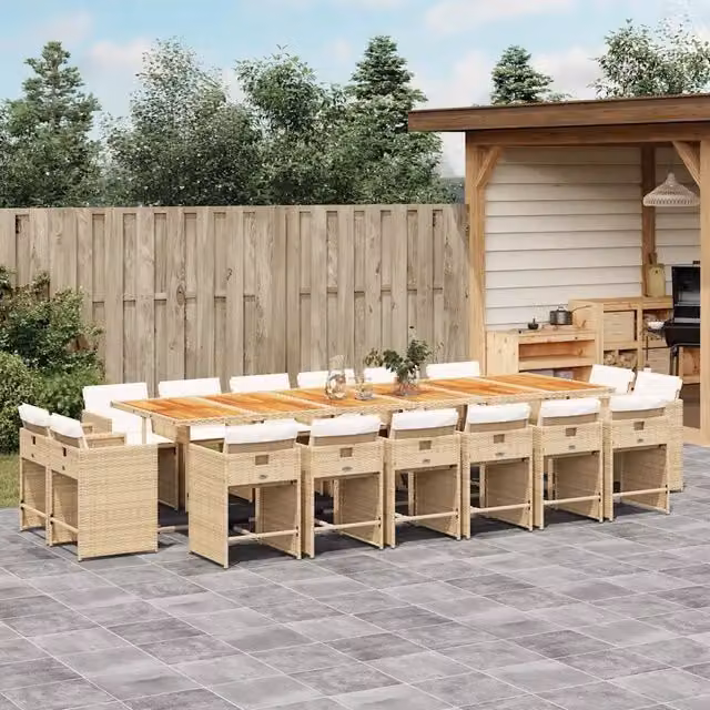 Set da Pranzo da Giardino vidaXL in Polyrattan e Legno di Acacia con 17 Pezzi e Cuscini Beige – 1