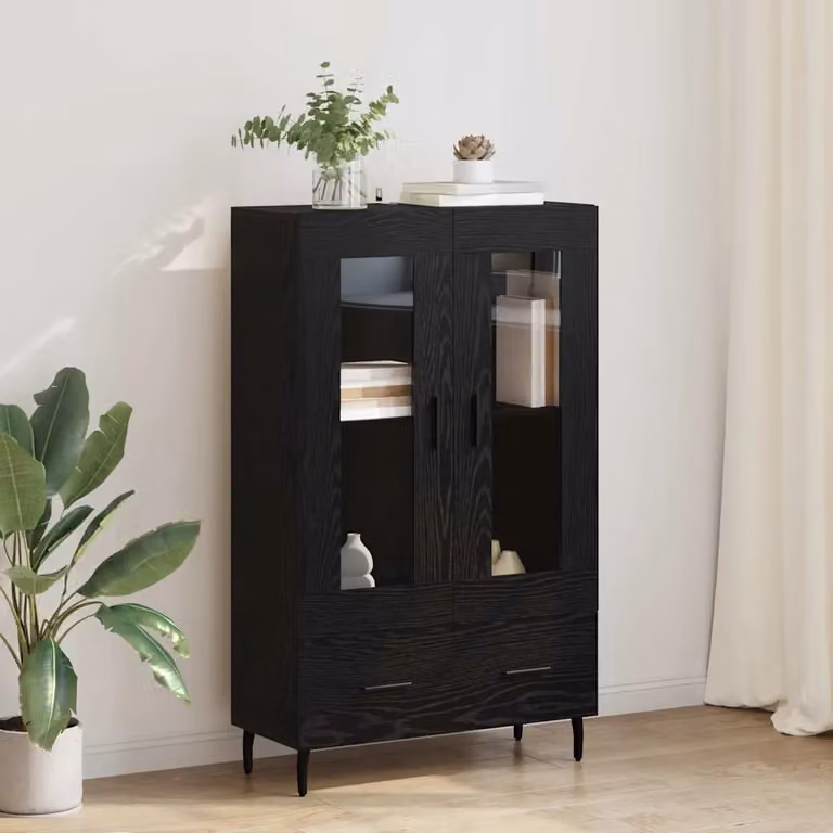 Credenza moderna vidaXL in legno ingegnerizzato e metallo, colore nero, L: 69,5 cm, P: 31 cm, H: 115 cm