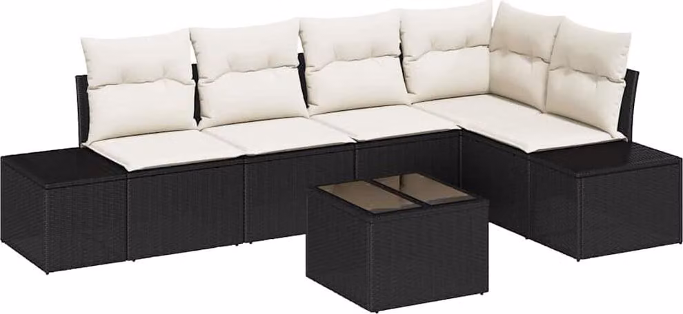 Set Divano da Giardino 6 pcs Nero polyrattan