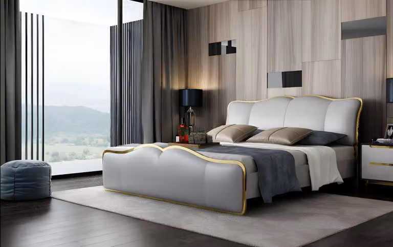 Bett Polster Design Luxus Metall Doppel Betten Ehe Schlaf Zimmer Textil Hotel
