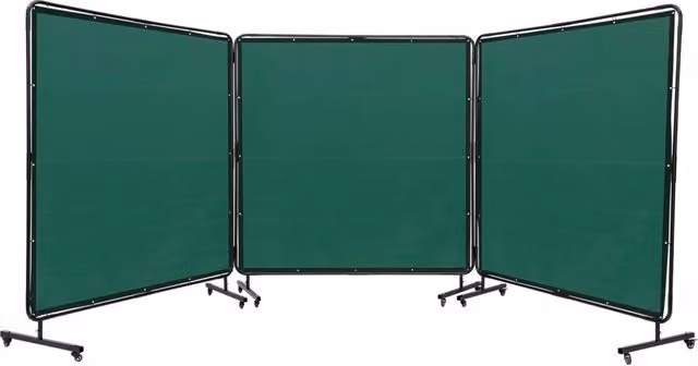Schermo per saldatura a 3 pannelli 1,8 x 1,8 m con telaio e 12 ruote, tenda protettiva ignifuga in vinile per officina XU-2316