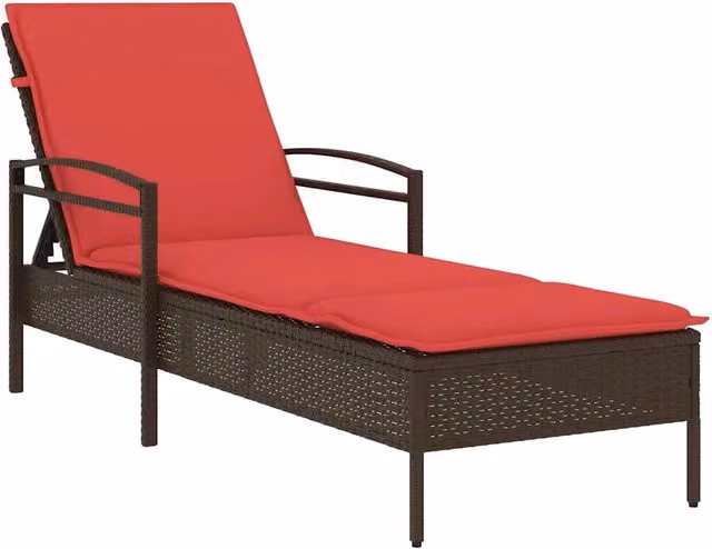 Lettino da Lettino sole | Sdraio da giardino | Lettino da sole con cuscino Marrone 63 x 200 x 81 cm polyrattan