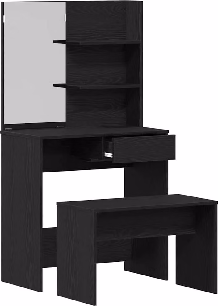 Set Tavolo da Trucco 2 pcs Rovere Nero Legno multistrato