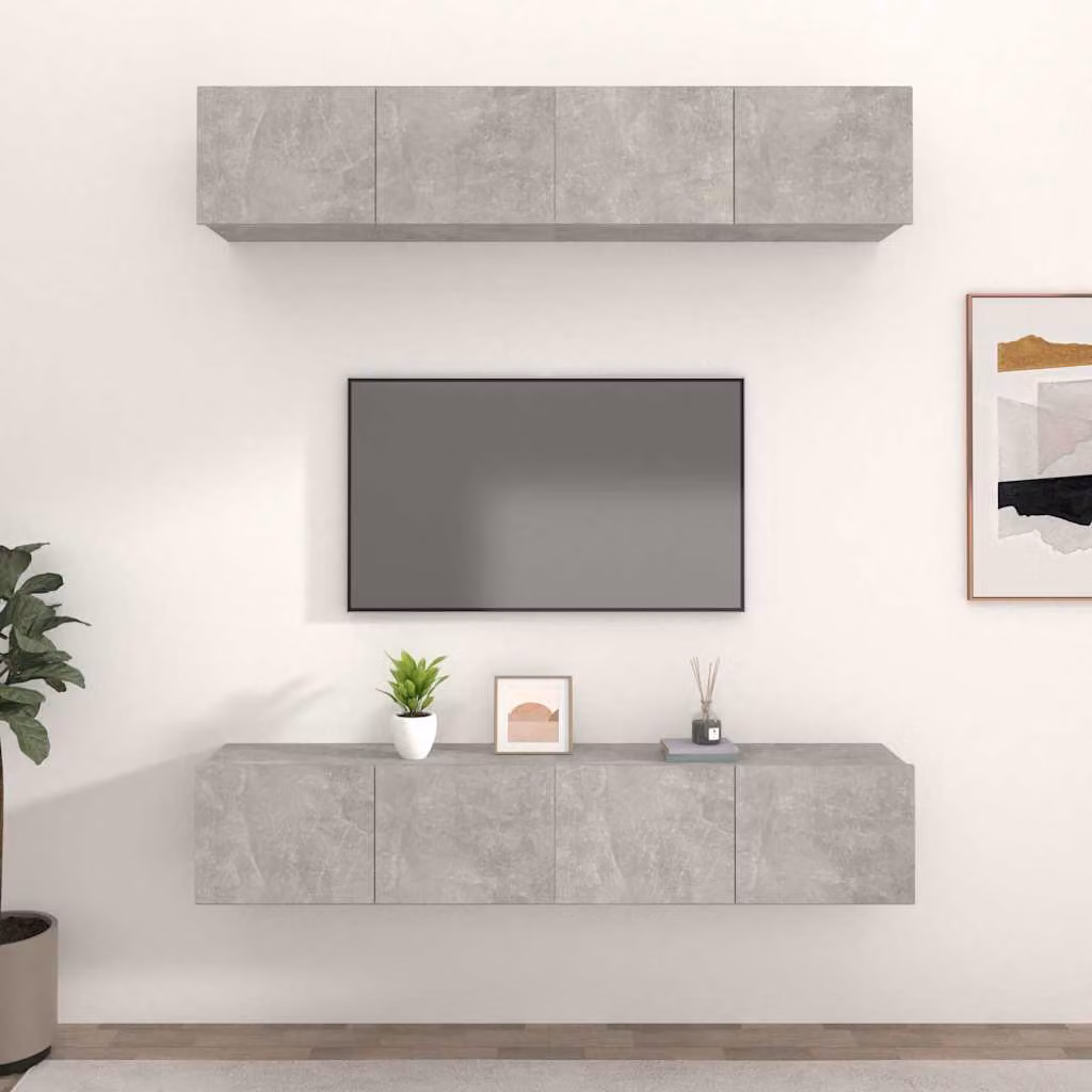 Set di 4 mobili TV sospesi vidaXL in legno, colore grigio, L 80 cm x P 30 cm x H 30 cm