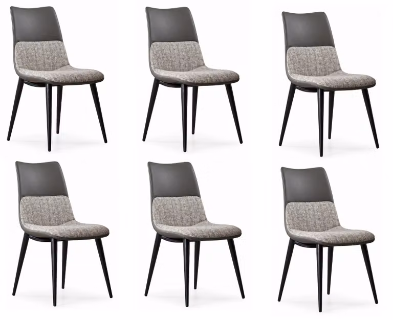 Set di 6 sedie da pranzo, colore grigio antracite, effetto mélange, imbottitura per seduta