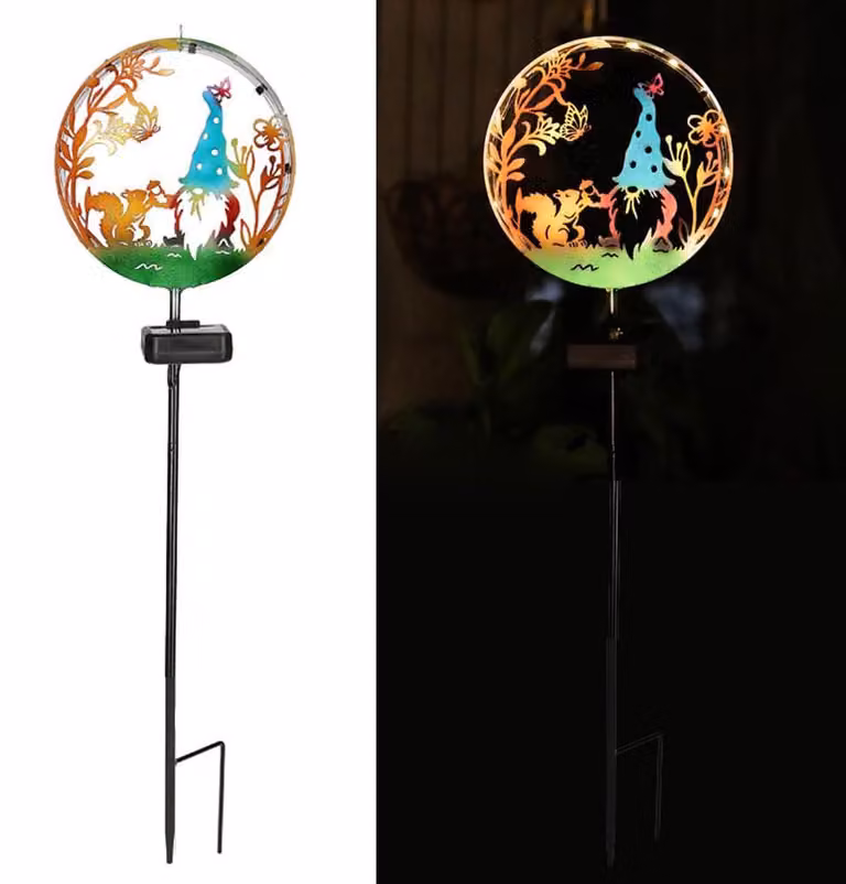 Lampada solare a forma di scoiattolo, decorazione da giardino in ferro battuto, con luci LED