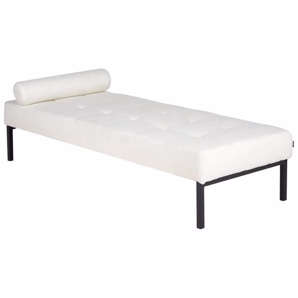Chaise Longue BELIANI in tessuto Bouclé bianco con gambe in metallo e legno, stile moderno per soggiorno e camera da letto, L: 178 cm, P: 73 cm, H: 41 cm – 2