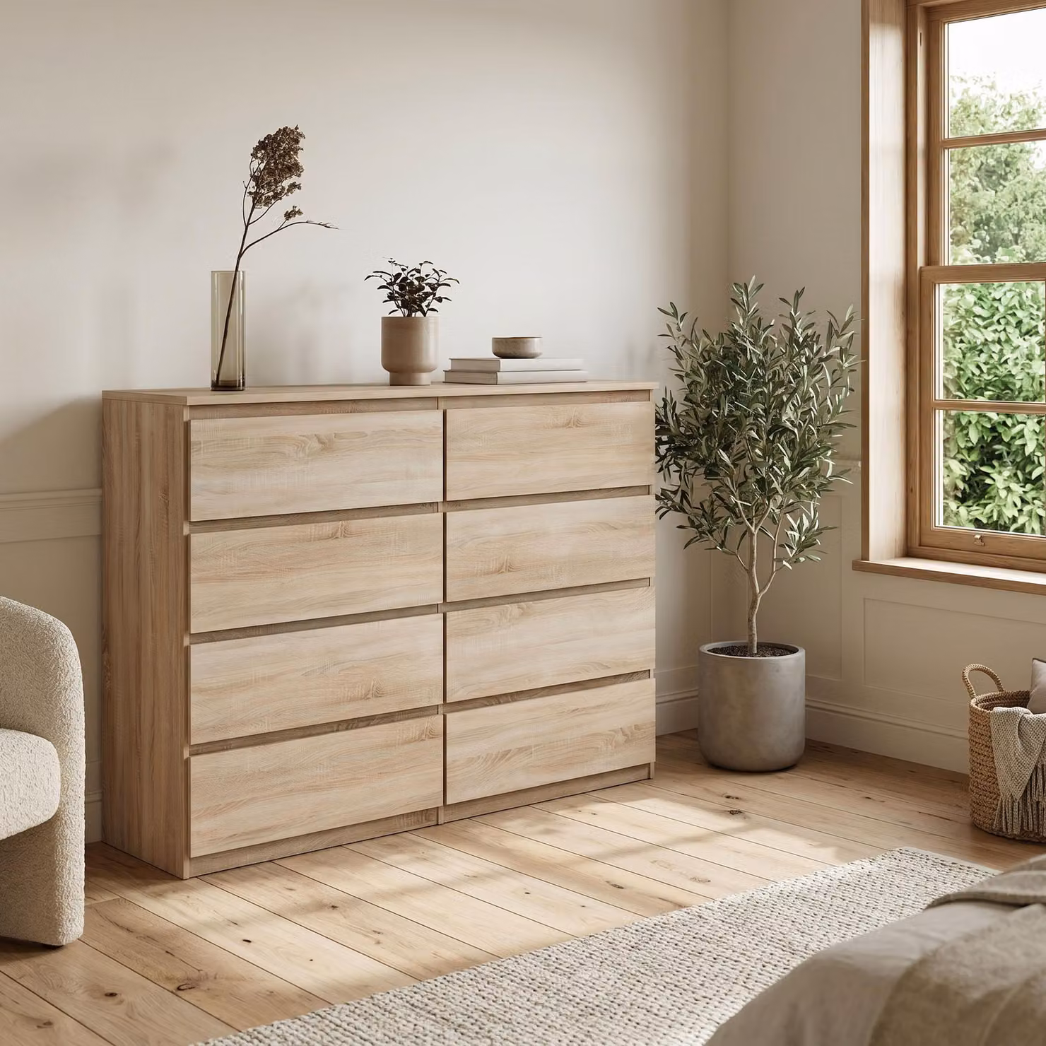 Comodà Masseno NUDO da 138,5 cm con 8 cassetti e ante, per soggiorno e camera da letto, stile moderno, 138,5 x 39 x 101,5 cm, rovere Sonoma / rovere Sonoma