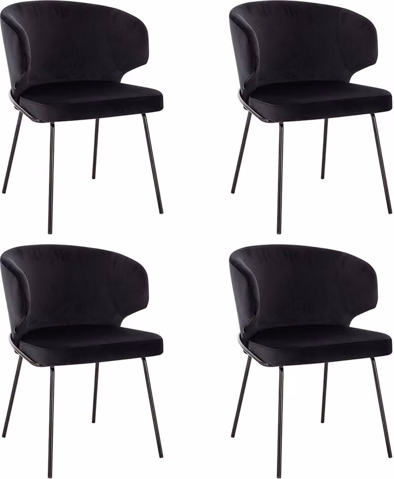 Home Deluxe - Sedia imbottita AMARA- 4 pezzi, colore: nero velluto - imbottitura morbida, carico massimo 120 kg I Sedia da cucina Sedie da pranzo Sedie da sala da pranzo