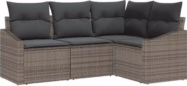 Set Divano da Giardino con cuscino 4 pz | Set Salotto da Giardino Grigio polyrattan