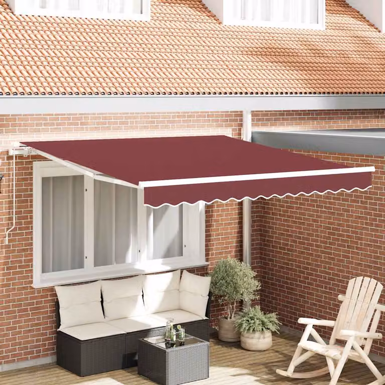 vidaXL Tenda da Sole Retrattile Manuale con Bracci Pieghevoli in Alluminio e Poliestere, Colore Rosso e Bianco, L: 300 cm, P: 250 cm
