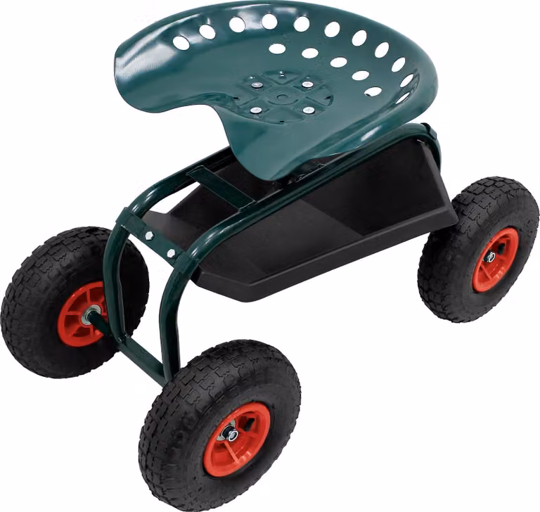 ECD Germany Sedile rotante da giardino Sedile da giardino ruotabile a 360° e regolabile in altezza Sedile rotante in acciaio fino a 150 kg Carrello da giardino con superficie di appoggio Sedile da lavoro per la cura dell'automobile