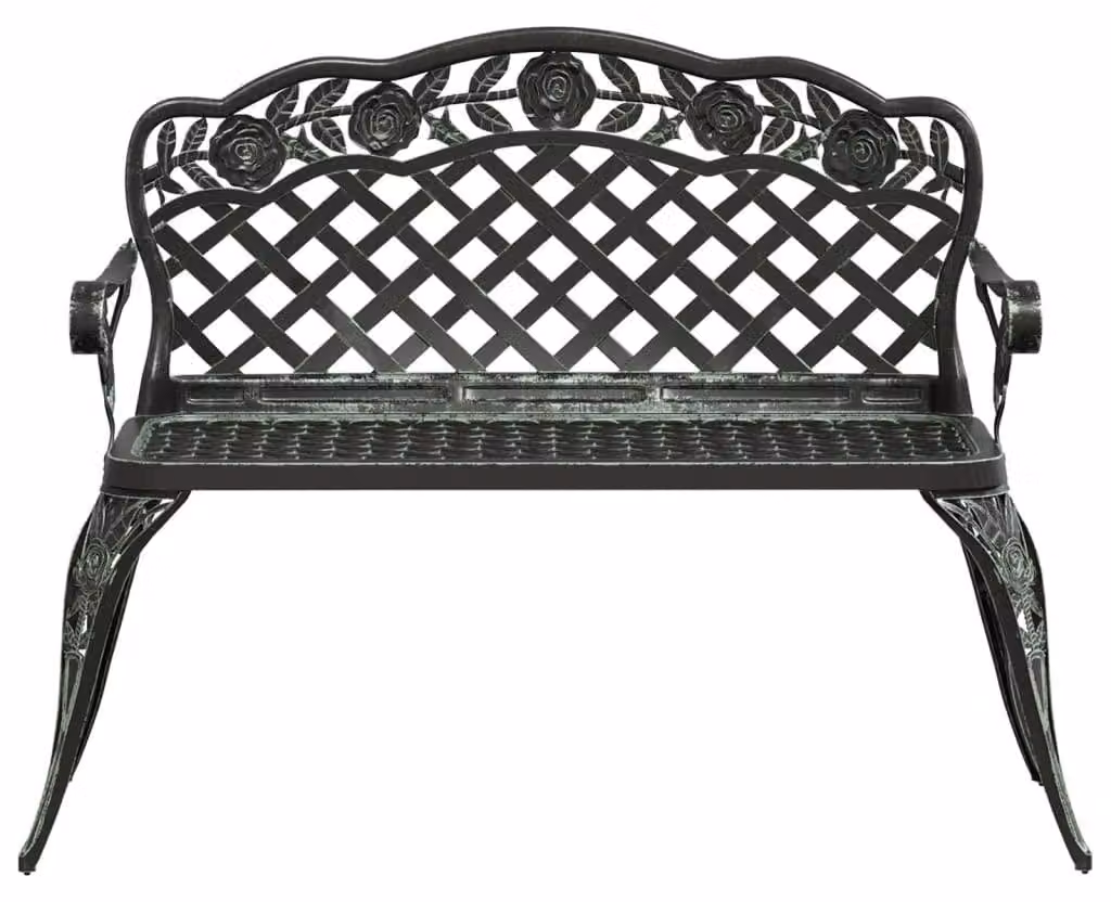 Panca da giardino in alluminio pressofuso - 108 cm - Verde - Resistente agli agenti atmosferici e durevole - Gambe in ghisa