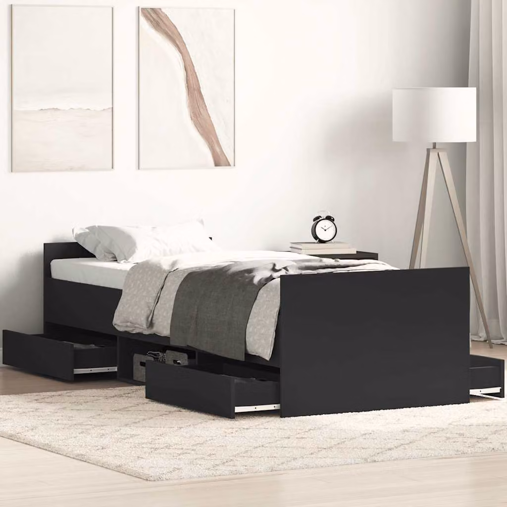 vidaXL Giroletto con Testiera e Pediera in Legno Nero L/P/H: 200 x 90 x 93 cm – 1