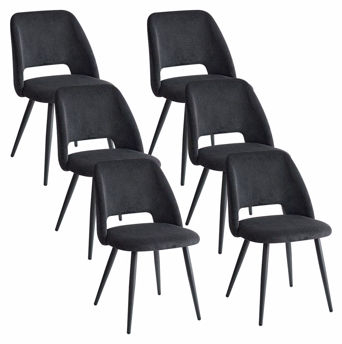 Sedie da pranzo Cord - Set da 6 - Struttura in metallo - Design moderno e minimalista - Facili da pulire - Adatte per cucina e sala da pranzo - Colore: nero