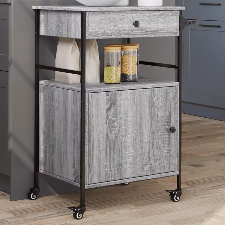 Carrello da cucina moderno vidaXL in legno e metallo, Grigio, L 56 cm x P 43 cm x H 89,5 cm