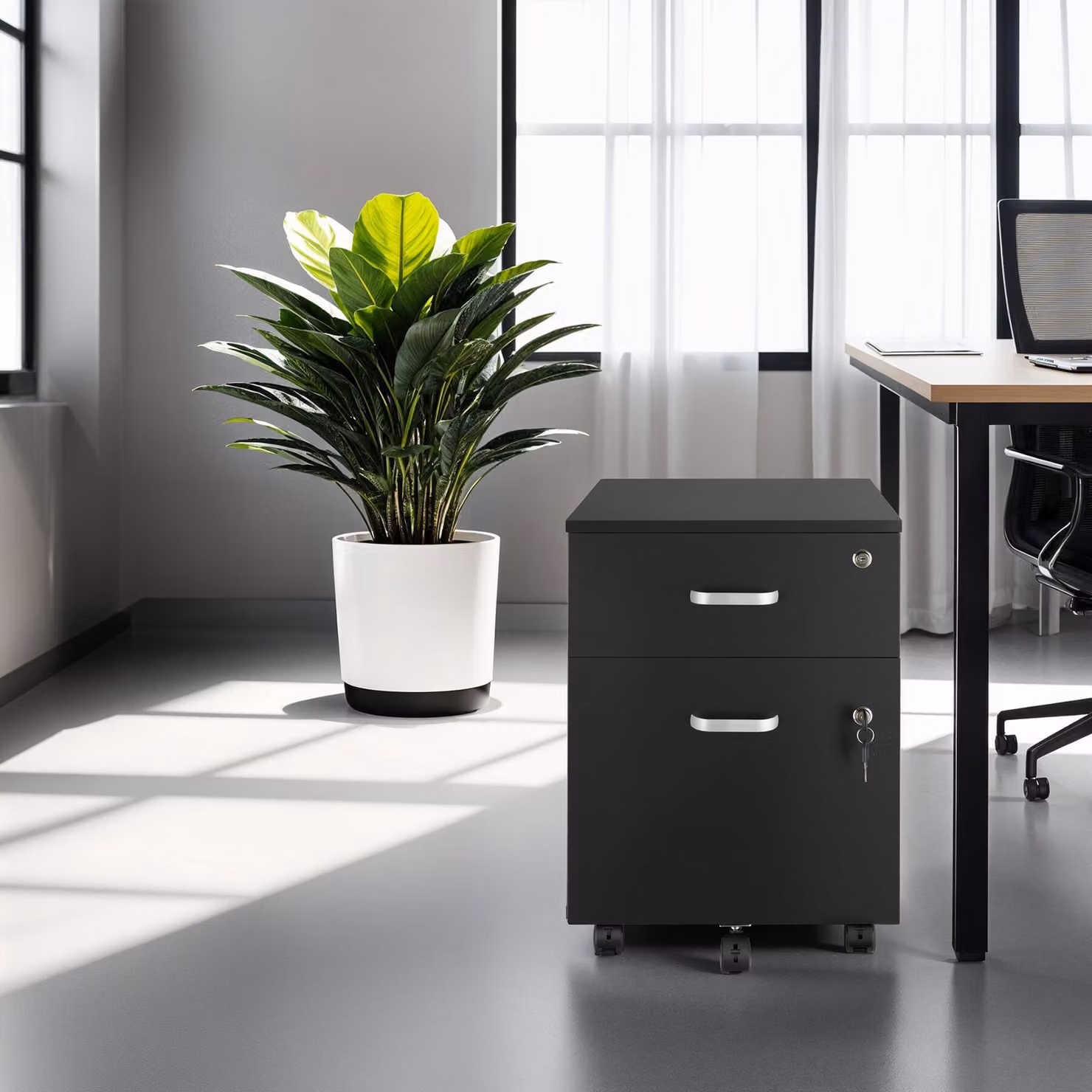 Cassettiera con ruote e serratura Vagur tectake, nero – 3