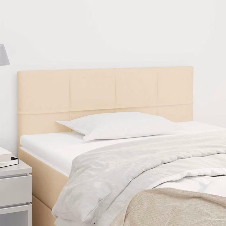 Testiera per letto vidaXL in tessuto beige con struttura in legno di larice, L: 90 cm, P: 5 cm, H: 78-88 cm