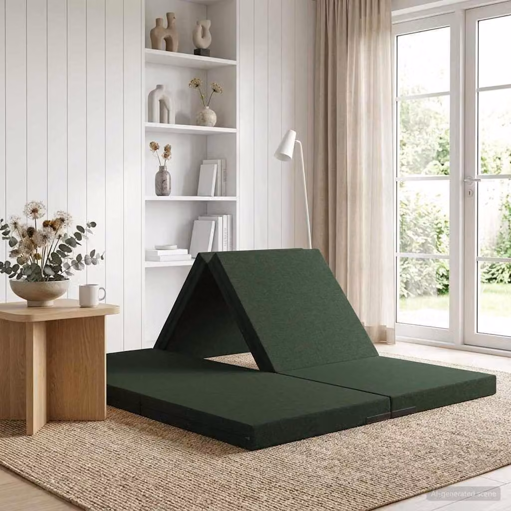 vidaXL Divano Letto Pieghevole Moderno in Tessuto Verde con Rivestimento Rimovibile L: 140 cm, P: 200 cm, H: 15 cm