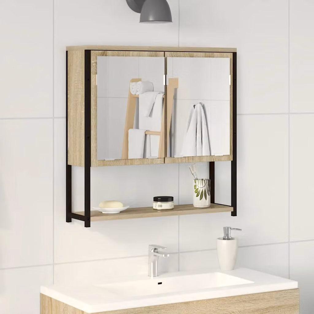 Specchio da bagno con scaffale vidaXL Beige L: 60 cm, P: 16 cm, H: 60 cm