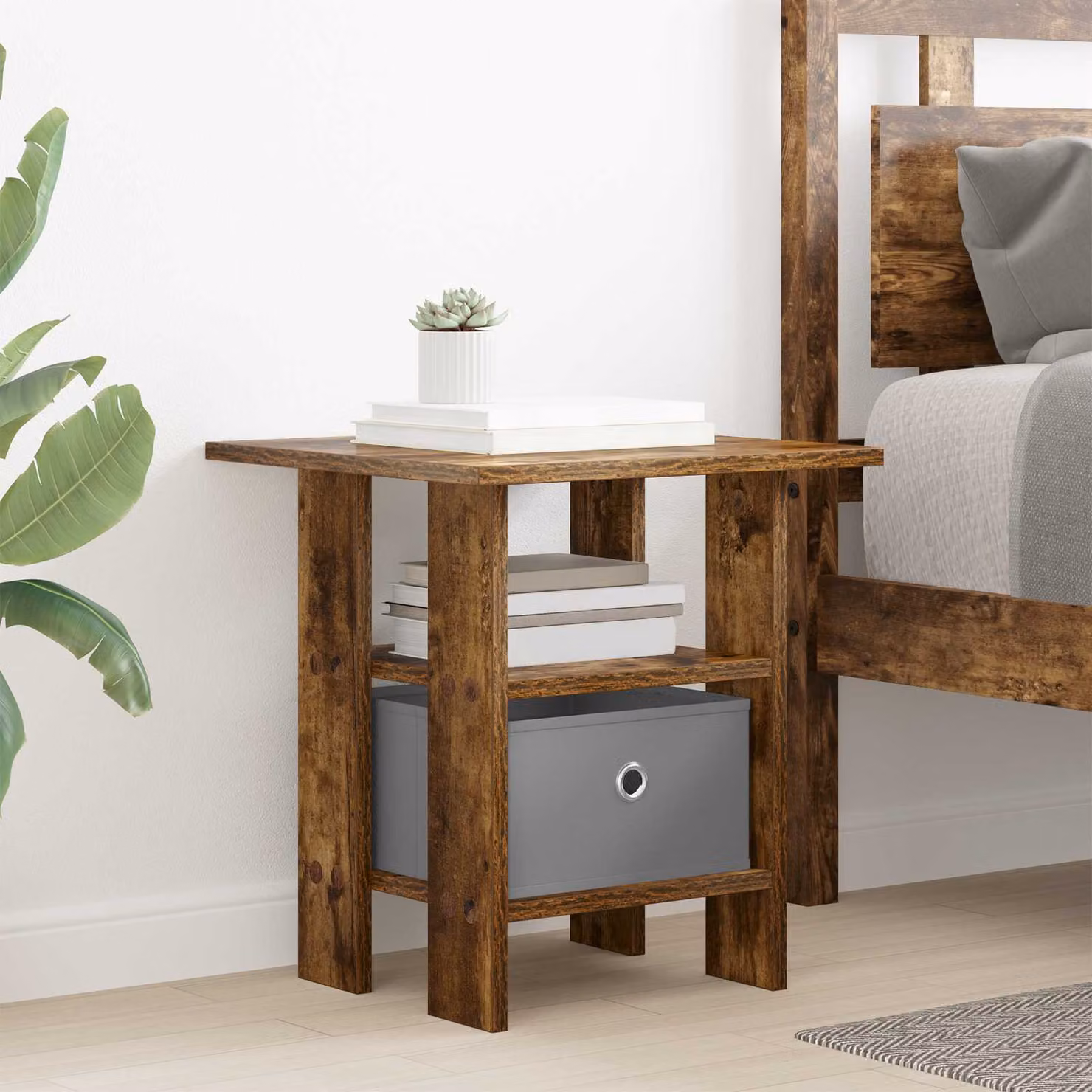 Comodino vidaXL in legno Rovere Fumo, design moderno, L 41 cm x P 40 cm x H 45 cm