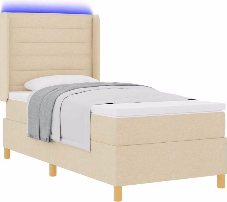 Letto a molle con strisce LED Crema 100 x 200 cm Tessuto