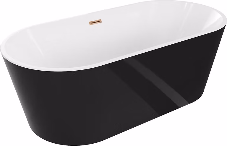 Mexen Luna vasca da bagno indipendente 150 x 75 cm, bianca/nera, troppopieno oro rosa - 52031507575-60