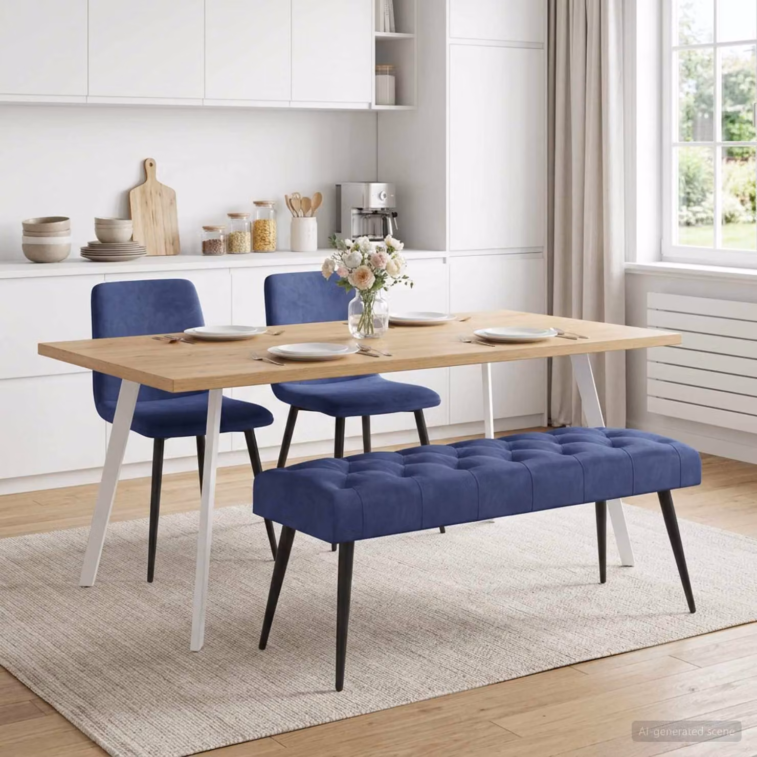 Panchina porta scarpe vidaXL in velluto blu con bottoni imbottiti L/P/H: 110 x 40 x 46 cm
